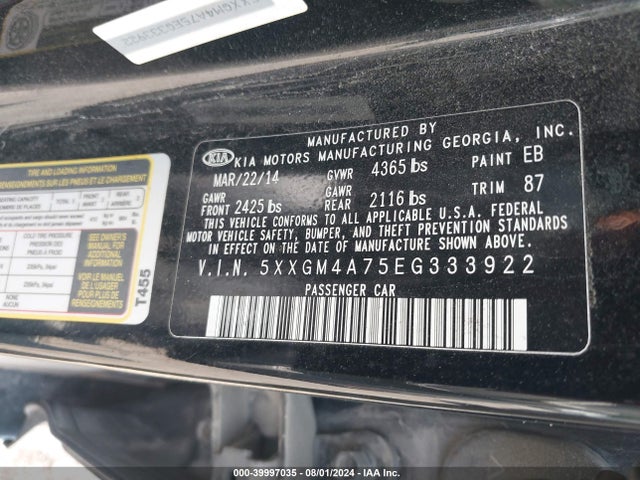 5XXGM4A75EG333922 KIA Optima Lx