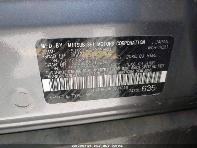 JA4J3UA89NZ009218 Mitsubishi Outlander Black Edition 2wd/se 2.5 2wd/se Launch Edition 2wd