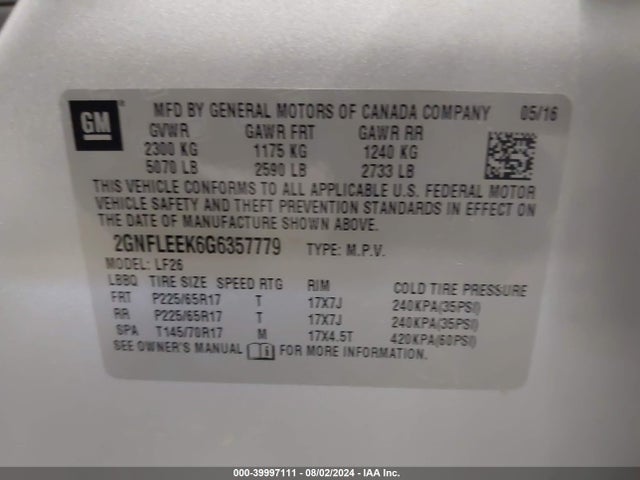 Chevrolet EQUINOX LS 2016 2GNFLEEK6G6357779 Image 9