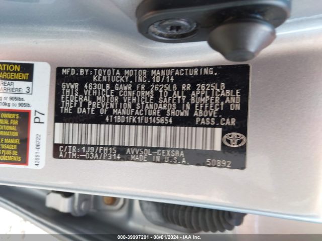 4T1BD1FK1FU145654 Toyota Camry Hybrid Se