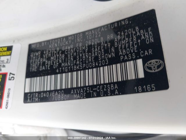 4T1G11BK5PU084203 Toyota Camry Se Awd