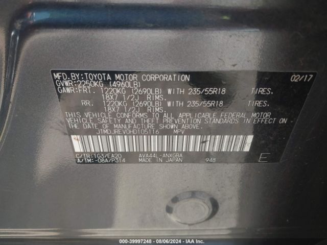 JTMDJREV0HD105116 Toyota Rav4 Hybrid Limited