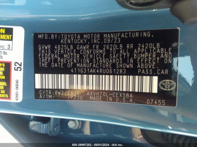 4T1G31AK4RU061283 Toyota Camry Hybrid Se