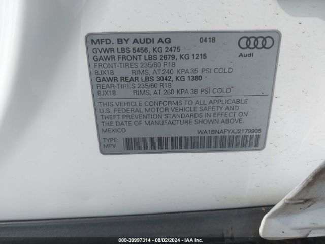 WA1BNAFYXJ2179905 Audi Q5 2.0t Premium/2.0t Tech Premium