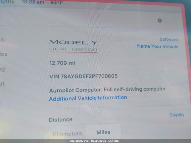 7SAYGDEF2PF700605 Tesla Model Y Awd/performance Dual Motor All-wheel Drive