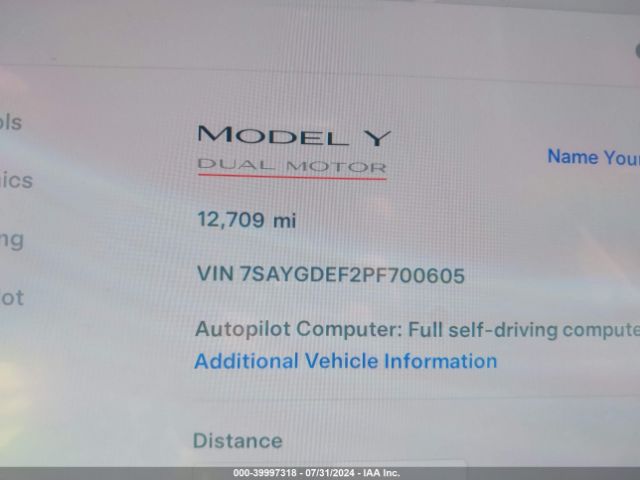 7SAYGDEF2PF700605 Tesla Model Y Awd/performance Dual Motor All-wheel Drive