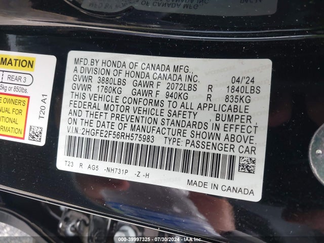 Honda Civic Sport 2024 2HGFE2F56RH575983 Image 9