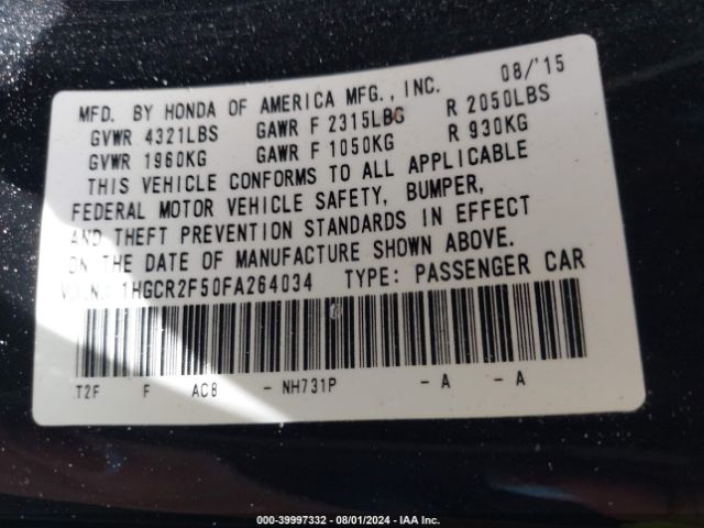 1HGCR2F50FA264034 Honda Accord Sport