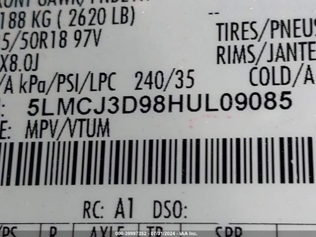 5LMCJ3D98HUL09085 Lincoln Mkc Reserve