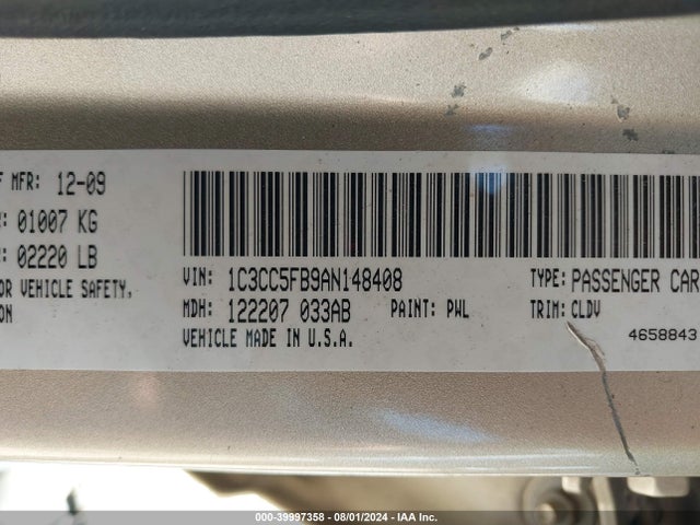Продажа на аукционе авто 2010 Chrysler Sebring Limited, vin: 1C3CC5FB9AN148408, номер лота: 39997358
