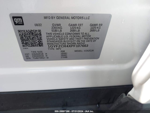 1GYFZCR4XPF107663 Cadillac Xt4 Fwd Premium Luxury
