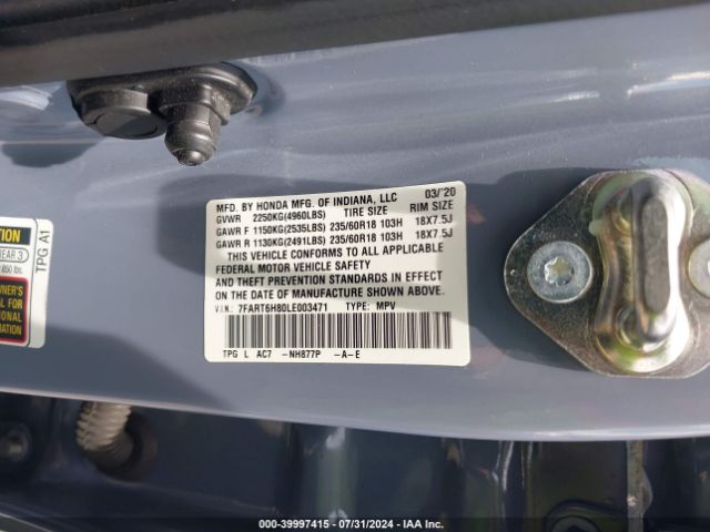 7FART6H80LE003471 Honda Cr-v Hybrid Ex-l