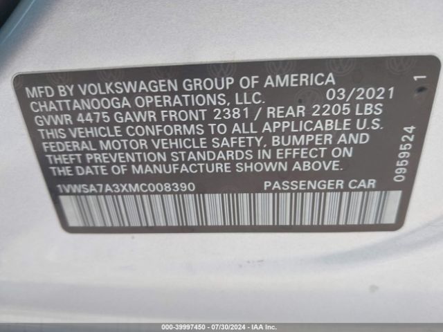 1VWSA7A3XMC008390 Volkswagen Passat 2.0t Se