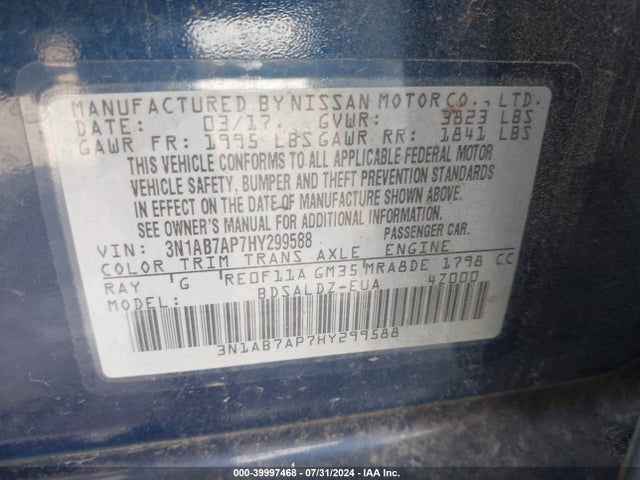Nissan SENTRA SV 2017 3N1AB7AP7HY299588 Image 9