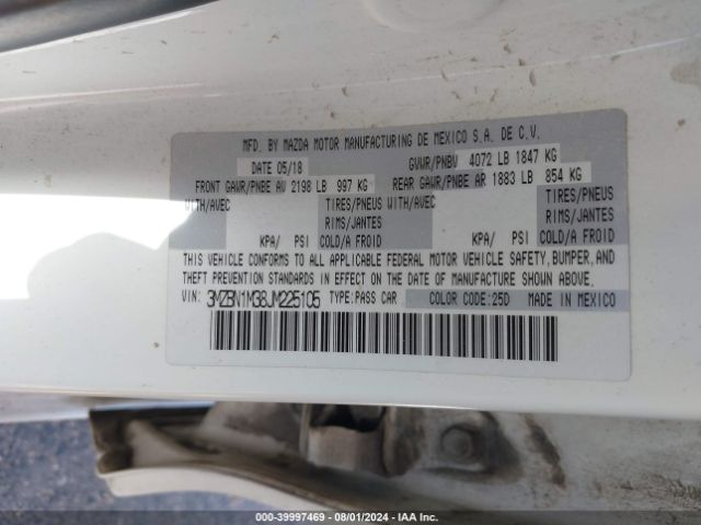 3MZBN1M38JM225105 Mazda Mazda3 Grand Touring