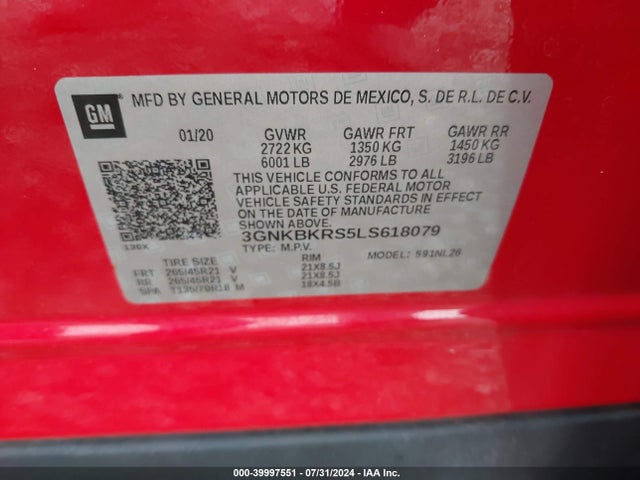 Chevrolet Blazer Awd Rs 2020 3GNKBKRS5LS618079 Image 9