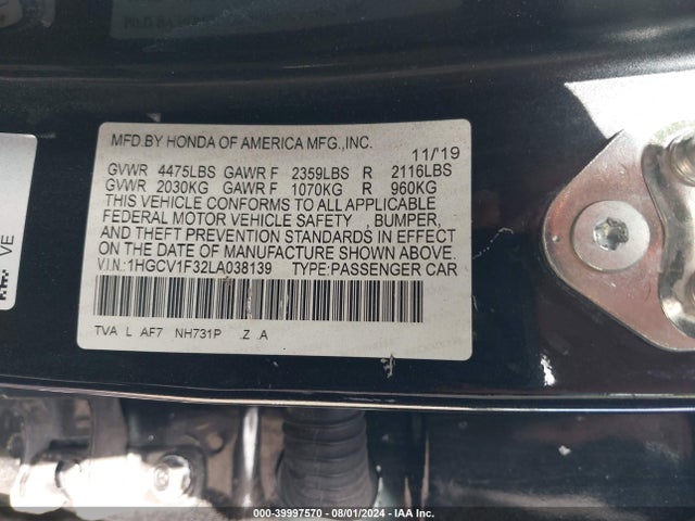 Honda Accord Sport 2020 1HGCV1F32LA038139 Image 9