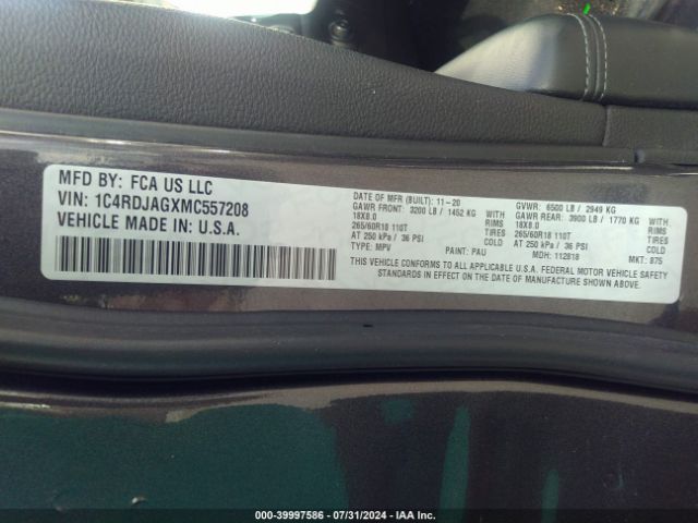 1C4RDJAGXMC557208 Dodge Durango Sxt Awd