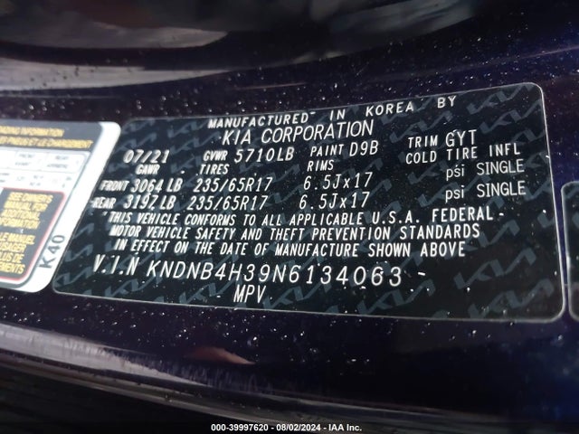 KIA Carnival Mpv Lx 2022 KNDNB4H39N6134063 Image 9