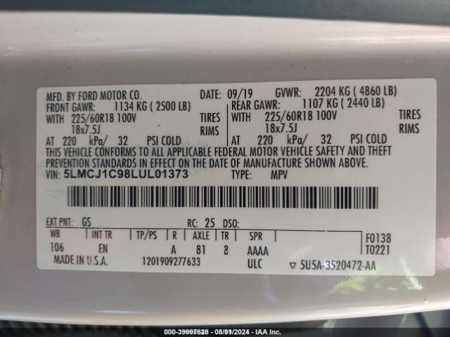 5LMCJ1C98LUL01373 Lincoln Corsair Standard