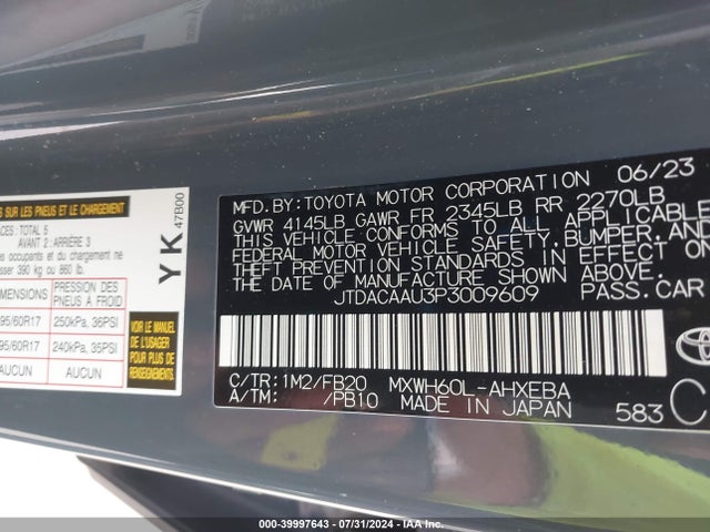 Toyota Prius Le 2023 JTDACAAU3P3009609 Image 9