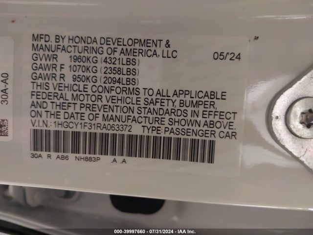 Honda ACCORD EX 2024 1HGCY1F31RA063372 Image 9