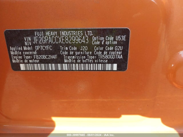 Subaru Xv Crosstrek 2.0i Premium 2014 JF2GPACCXE8299643 Image 9