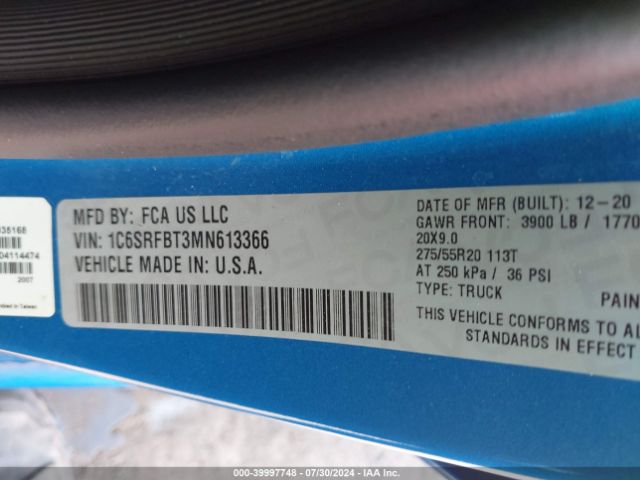 1C6SRFBT3MN613366 RAM 1500 Big Horn Quad Cab 4x4 6'4 Box