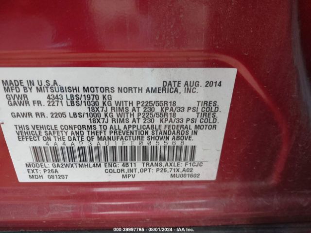 4A4AP3AU1FE005568 Mitsubishi Outlander Sport Es