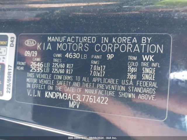 KNDPM3AC3L7761422 KIA Sportage Lx