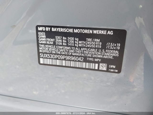 5UX53DP09P9R96042 BMW X3 Xdrive30i