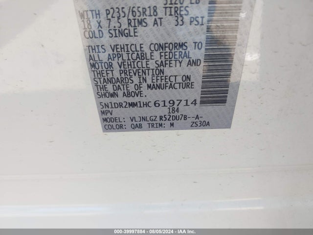 Nissan Pathfinder Sl 2017 5N1DR2MM1HC619714 Image 9