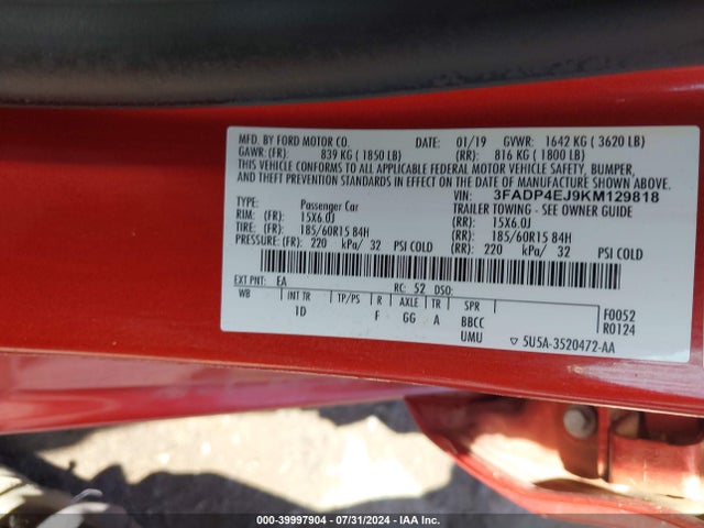 Ford FIESTA SE 2019 3FADP4EJ9KM129818 Image 9