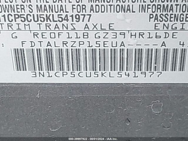 3N1CP5CU5KL541977 Nissan KICKS S
