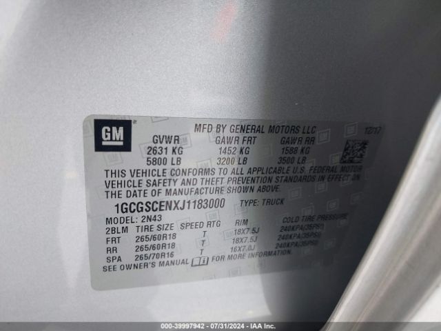 1GCGSCENXJ1183000 Chevrolet Colorado Lt