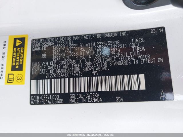 2T2ZK1BA4EC147413 Lexus RX 350
