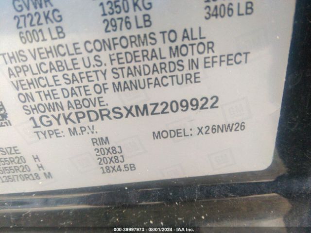 1GYKPDRSXMZ209922 Cadillac Xt6 Awd Premium Luxury