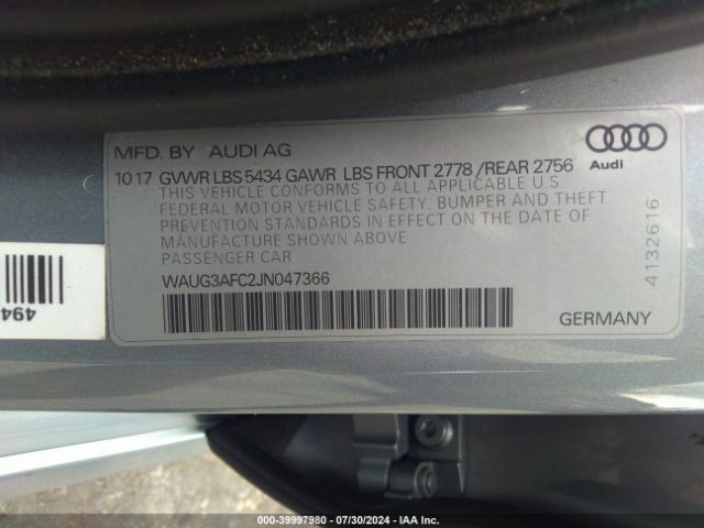 WAUG3AFC2JN047366 Audi A6 3.0t Premium