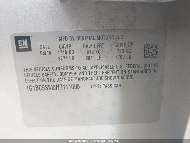 Chevrolet Cruze Ls Auto 2017 1G1BC5SM5H7111605 Image 9