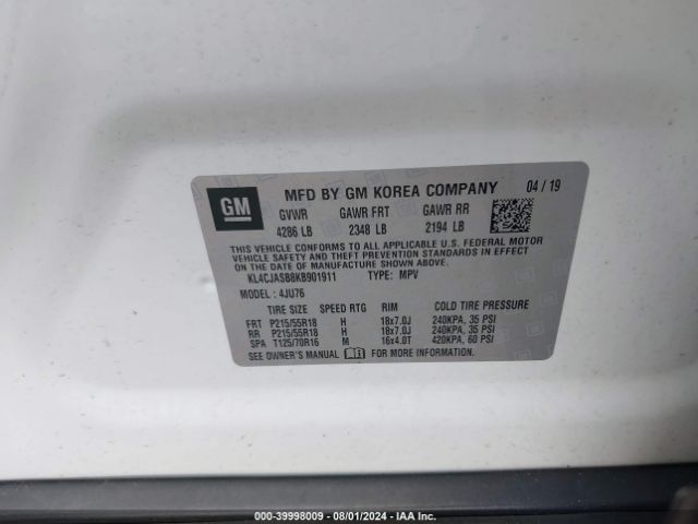 KL4CJASB8KB901911 Buick Encore Fwd Preferred