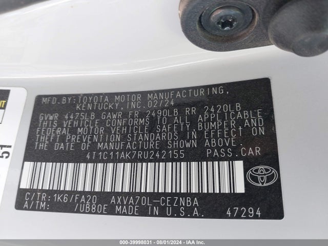 Toyota CAMRY LE 2024 4T1C11AK7RU242155 Image 9