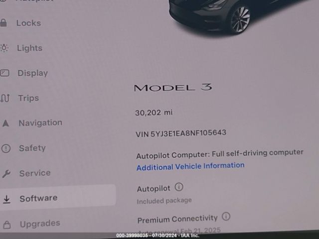 5YJ3E1EA8NF105643 Tesla Model 3 Rear-wheel Drive