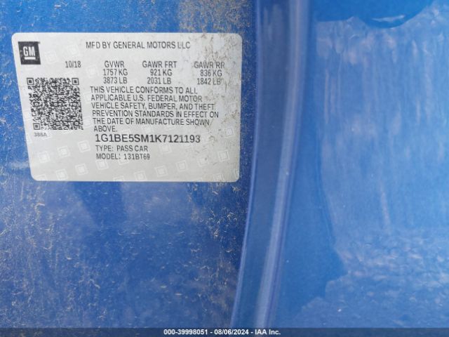 1G1BE5SM1K7121193 Chevrolet CRUZE LT
