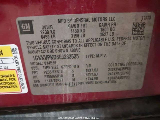 1GKKVPKD6EJ233535 GMC Acadia Sle-2