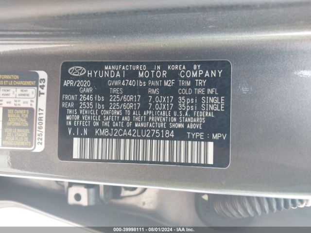 KM8J2CA42LU275184 Hyundai TUCSON SE