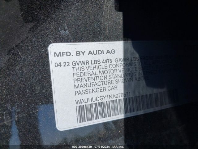 WAUHUDGY1NA078571 Audi A3 Premium Plus 40 Tfsi Quattro S Tronic