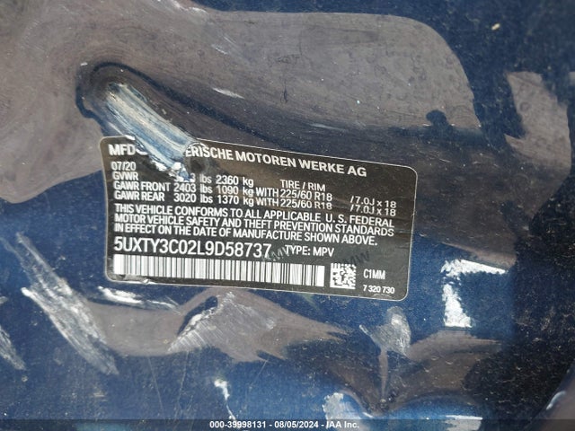 5UXTY3C02L9D58737 BMW X3 Sdrive30i