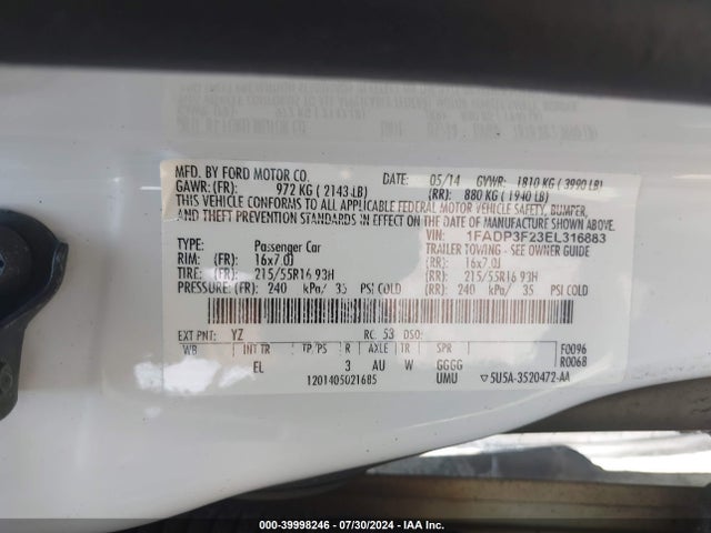Ford FOCUS SE 2014 1FADP3F23EL316883 Image 9