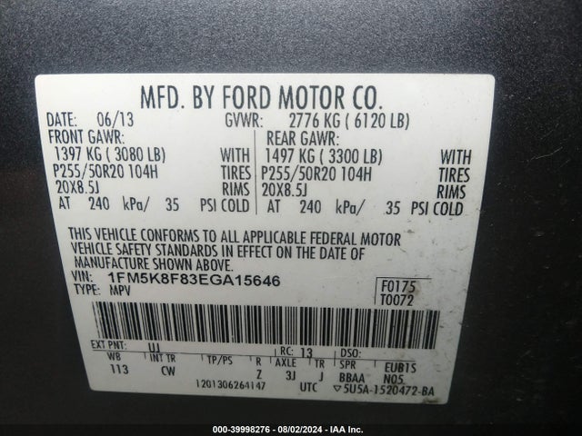 Ford Explorer Limited 2014 1FM5K8F83EGA15646 Image 9