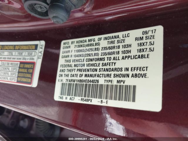7FARW1H86HE044026 Honda Cr-v Ex-l/ex-l Navi